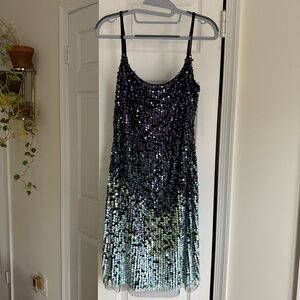 Vintage Adriana Pappell Sequin Slip Party Dress Ombré Purple Blue and Green